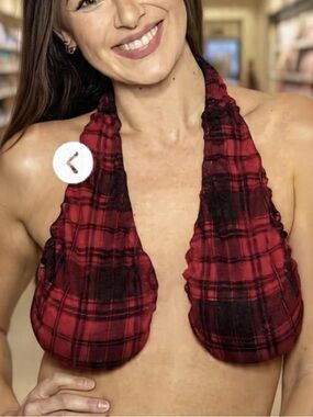 Ta Ta Towel - Buffalo Plaid & Black Reversible Lounge Bra - Like New Size Large